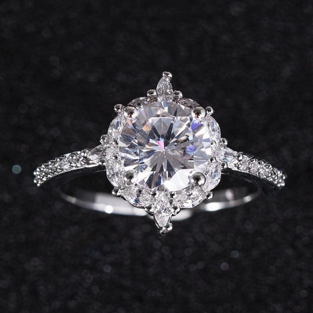 *GOLDIE* Silver x Zircon Round Fashion Inlay Ring Size 9